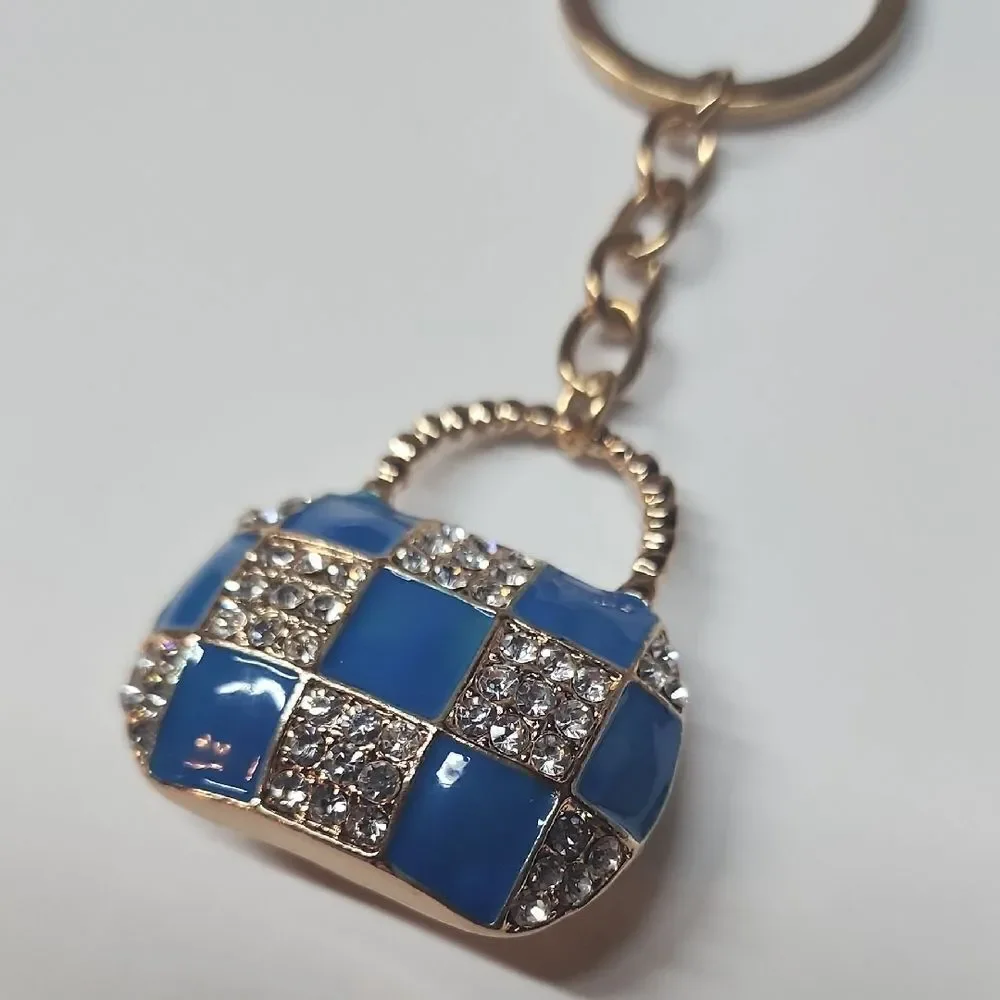 Blue and Gold Checkered Keychain